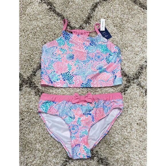 Crown & Ivy Kids Sea Pebble Pink & Blue Swimsuit Size 16 NWT - Picture 2 of 6
